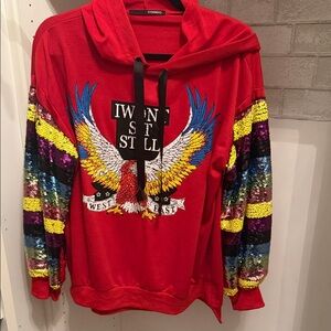 Vibrant Red Hoodie with Eagle Graphic
